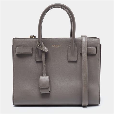 Saint Laurent Grey Leather Baby Classic Sac De Jour Tote.